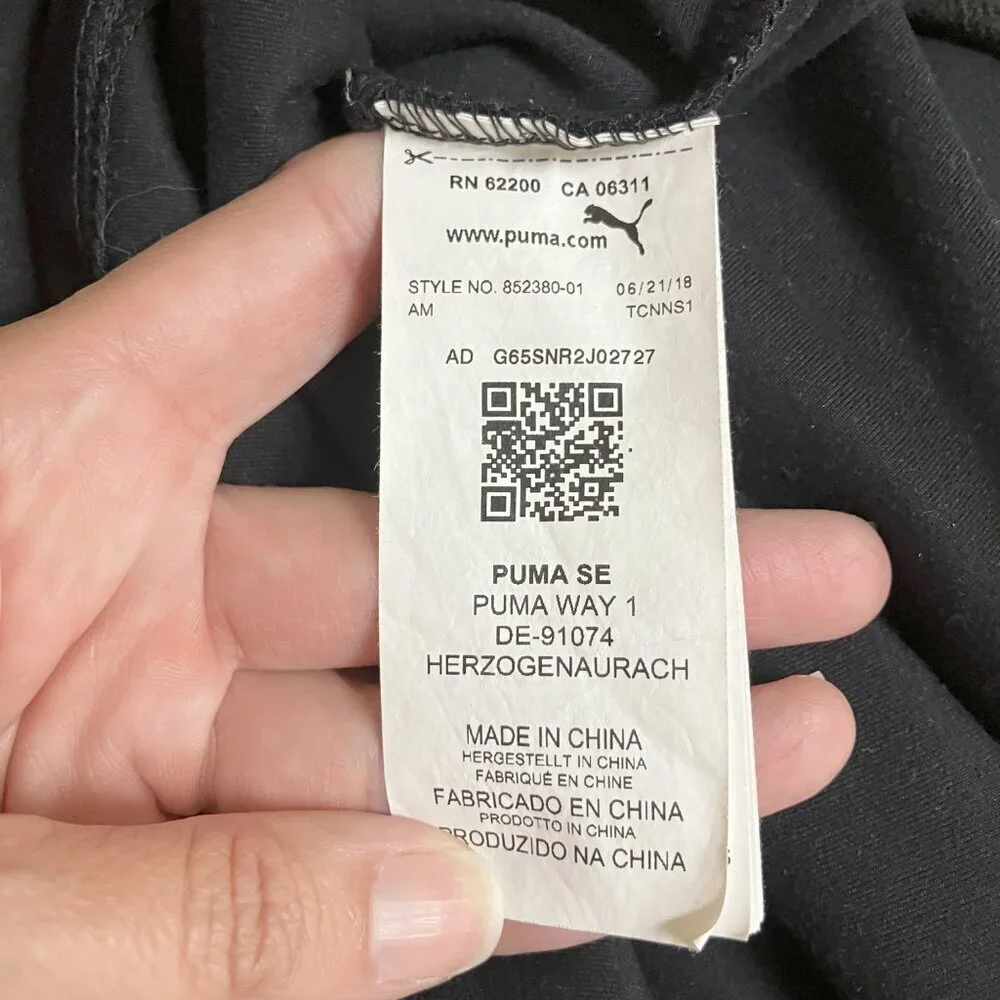 PUMA Men's Black 1/4 zip Hoodie Long Sleeve Sweatshirt Thumbholes Hood Size M - Picture 6 of 8